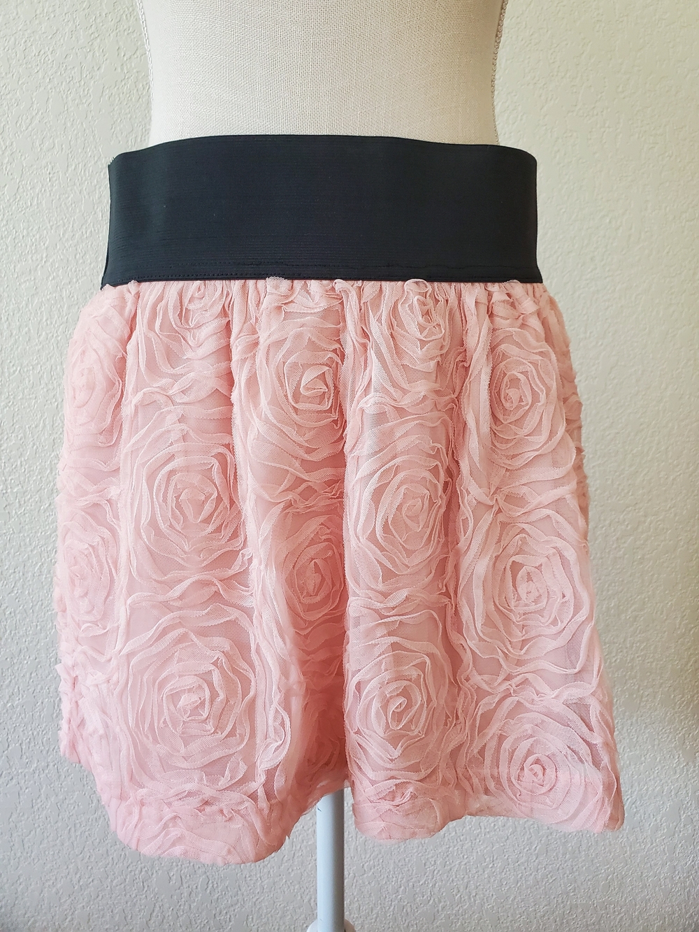 Stoosh Pink Rosette Mini Skirt with Black Waistband